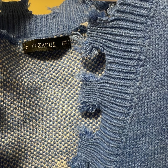 Zaful Womens OS One Size Star Crop Frayed Distressed Sweater - Picture 2 of 3